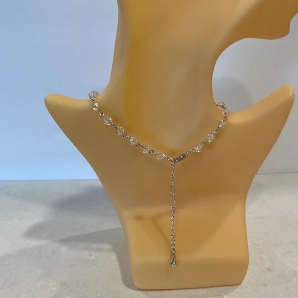 Choker Crystal Beads With Vintage Rhinestone Center Pendant Adjustable